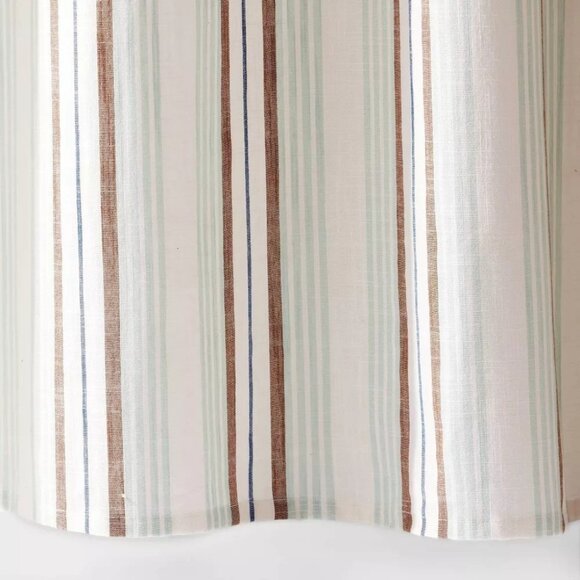 Threshold Coastal Brown & Teal Striped Shower Curtain w 12 Chrome Finish S Hooks - Picture 4 of 7